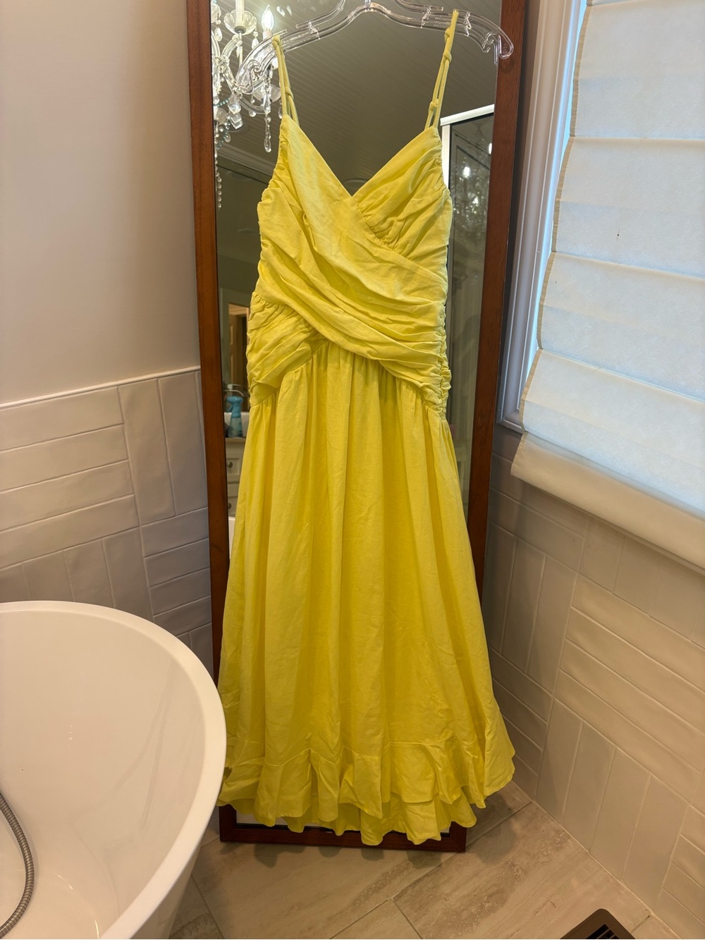 NWT Farm Rio Linen Blend Lemon Yellow Maxi Dress size XS - Picture 4 of 8